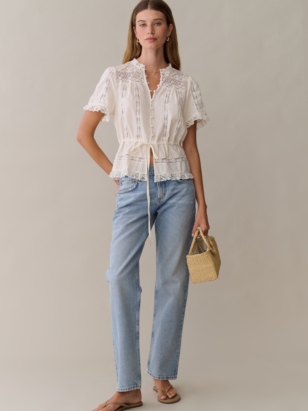 Sorella Few Moda Destiny Top Lace Trim Ivory Cream Peasant Blouse NWT - Picture 3 of 9